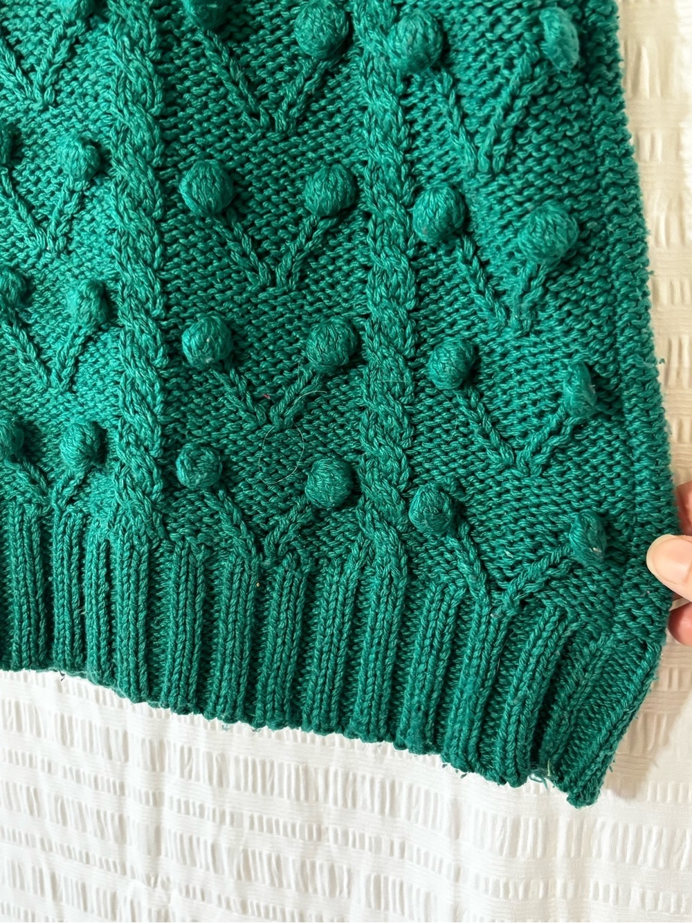 Vintage Emerald Green Pom Pom Sweater Sleeveless Silk Knit Sz 2X - Picture 4 of 6